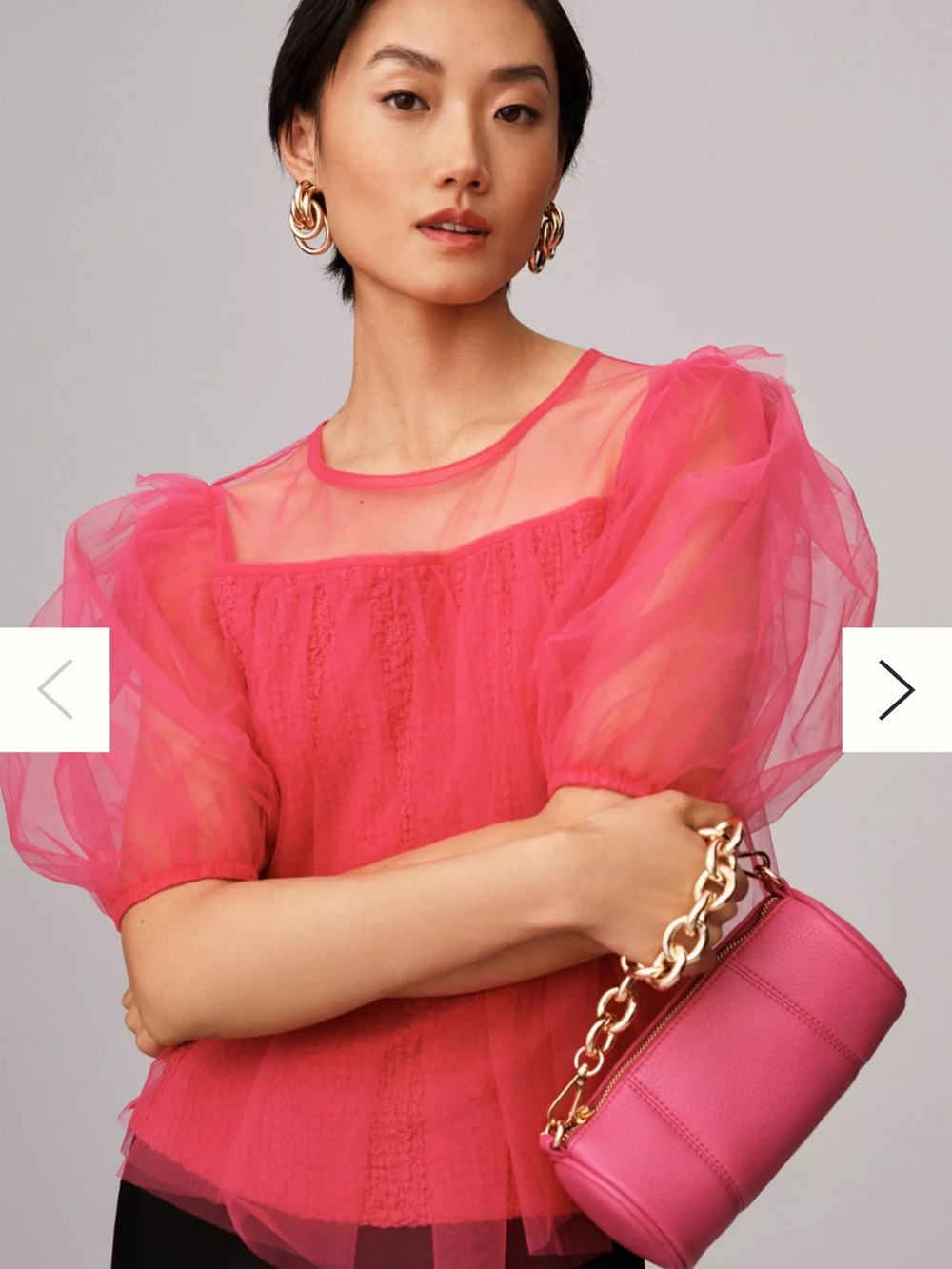 Anthropologie Hot Pink Sheer Puff-Sleeve Blouse